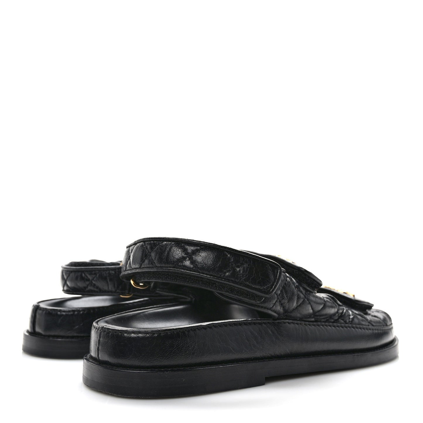 Crumpled Shiny Lambskin Velcro Dad Sandals 38 Black
