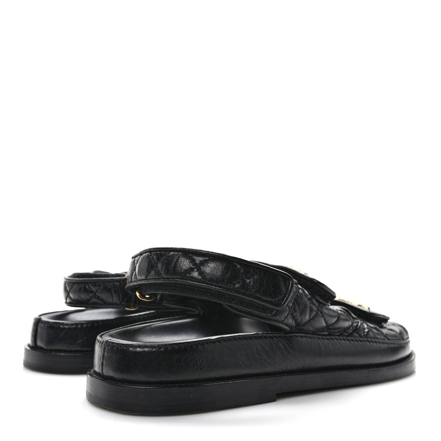 Chanel Crumpled Shiny Lambskin Velcro Dad Sandals 38 Black 4 of 8