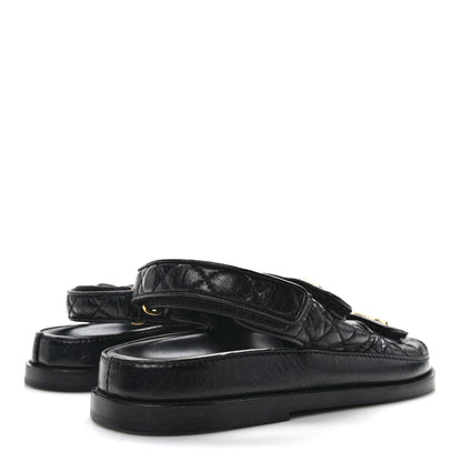 Chanel Crumpled Shiny Lambskin Velcro Dad Sandals 38 Black 4 of 8
