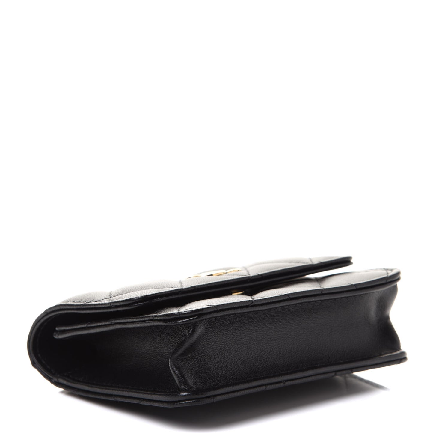Lambskin Quilted CC Hook Card Holder Black