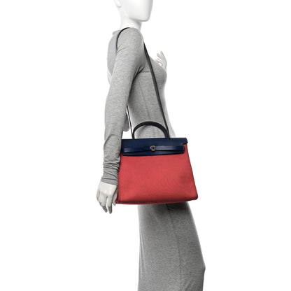 Hermes Military Toile Vache Hunter Herbag Zip 31 PM Rouge Grenat Bleu Saphir 2 of 17