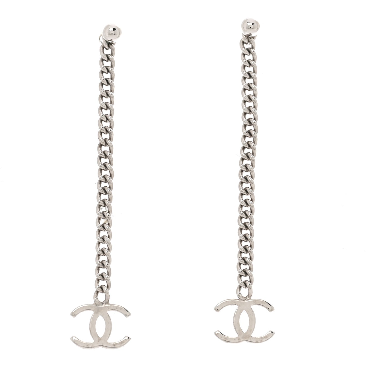 Metal CC Chain Drop Earrings Silver