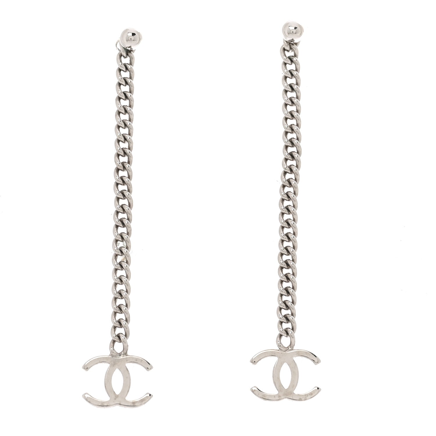 Chanel Metal CC Chain Drop Earrings Silver 1 of 5