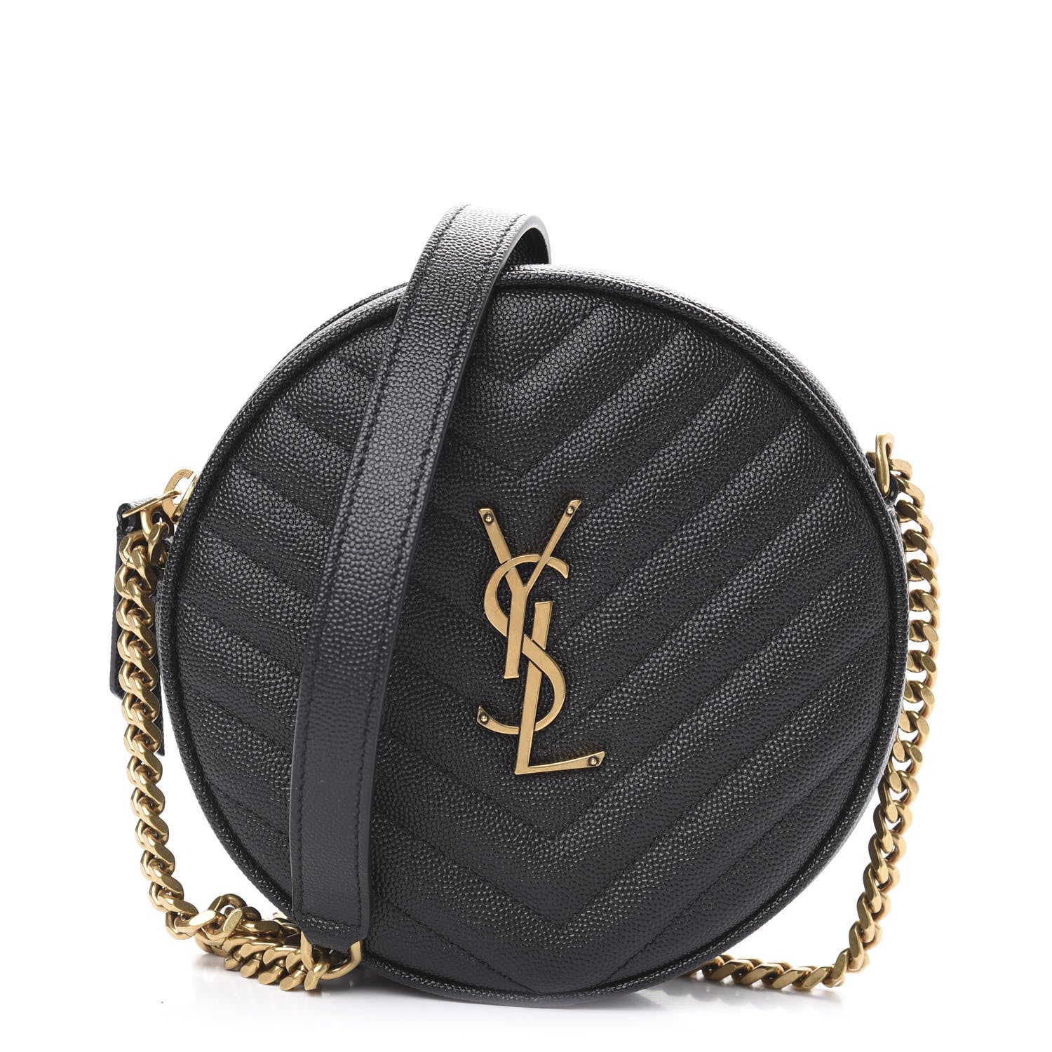 Saint Laurent Grain De Poudre Matelasse Chevron Quilted Round Vinyle Camera Bag Black 1 of 8