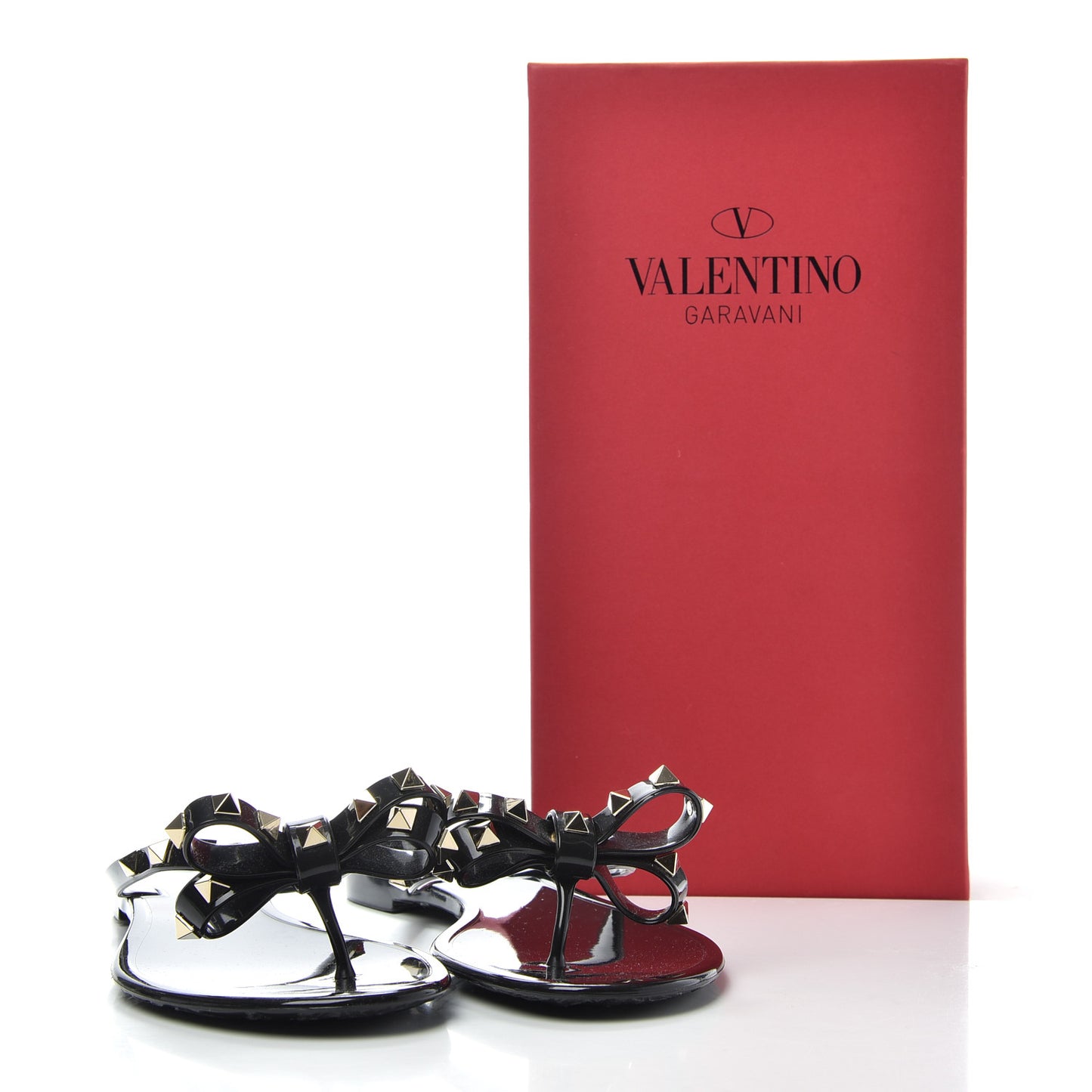 PVC Jelly Rockstud Bow Thong Sandals 38 Black