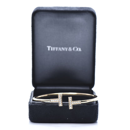 Tiffany 18K Yellow Gold Diamond T Wire Bracelet 5 of 5