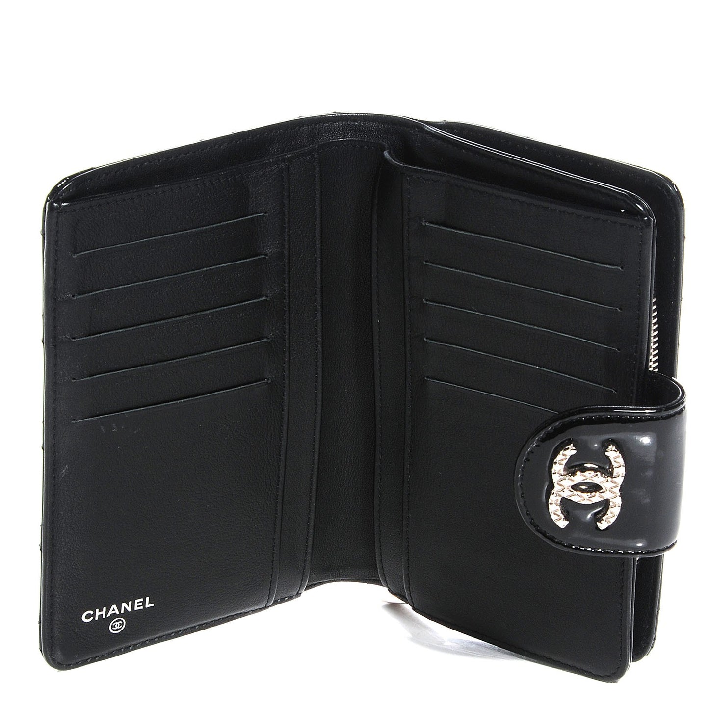 Patent Quilted Brilliant Zipped Pocket Wallet Black