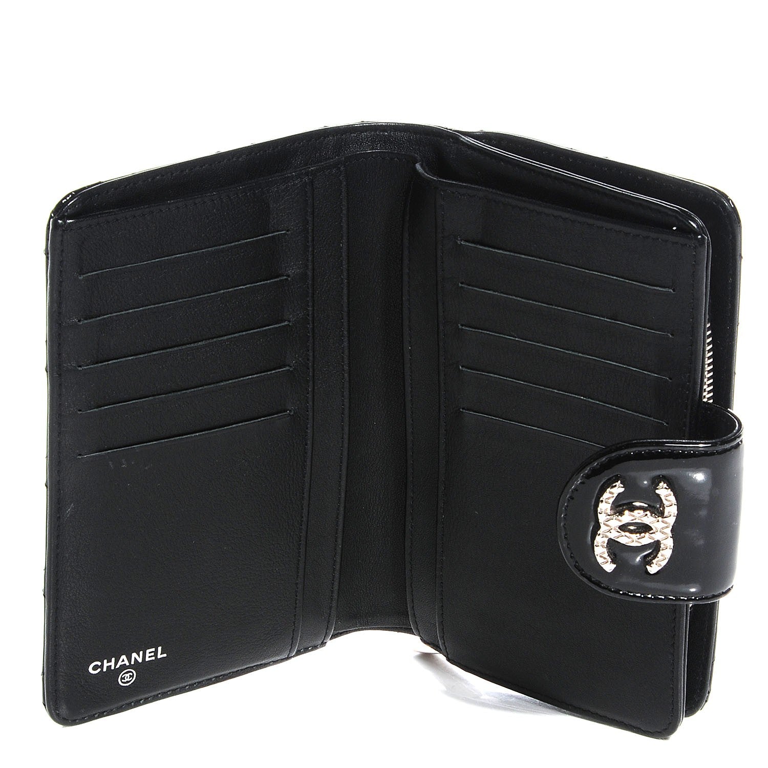 Chanel Patent Quilted Brilliant Zipped Pocket Wallet Black 5 of 7