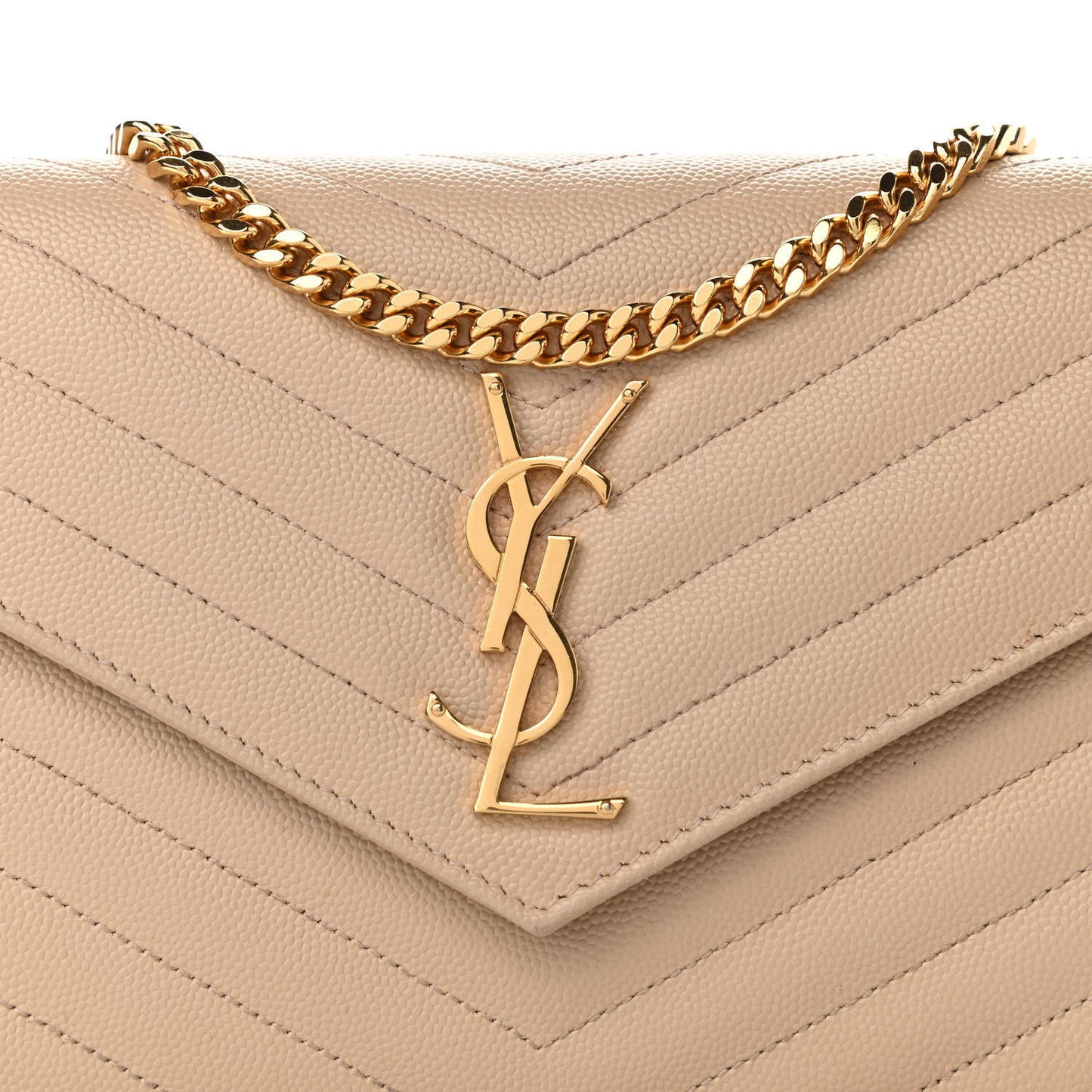 Grain De Poudre Matelasse Chevron Monogram Chain Wallet Nude Powder
