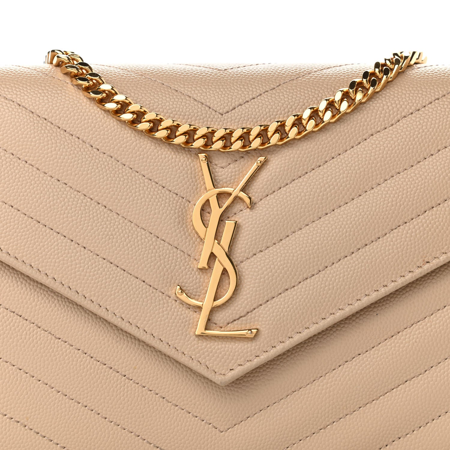 Saint Laurent Grain De Poudre Matelasse Chevron Monogram Chain Wallet Nude Powder 13 of 20