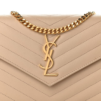 Saint Laurent Grain De Poudre Matelasse Chevron Monogram Chain Wallet Nude Powder 13 of 20