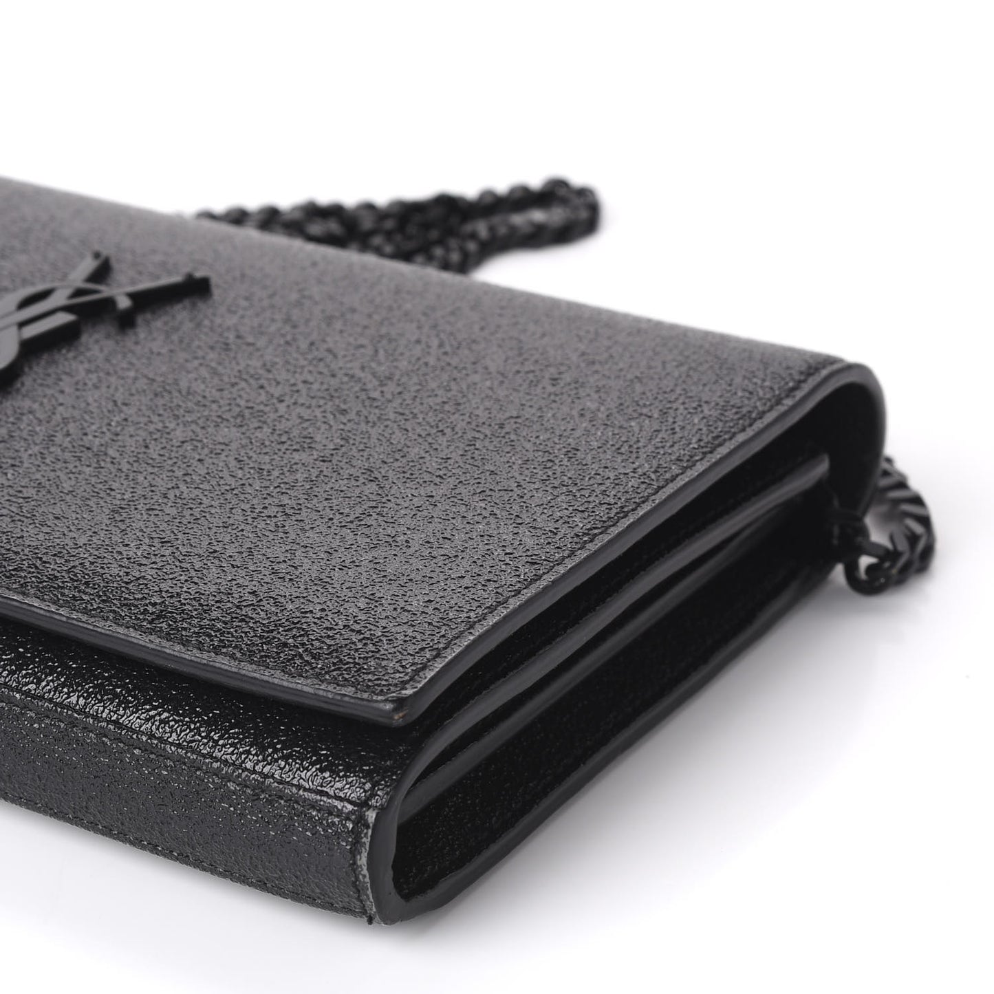 Grained Metallic Calfskin Monogram Chain Wallet Black