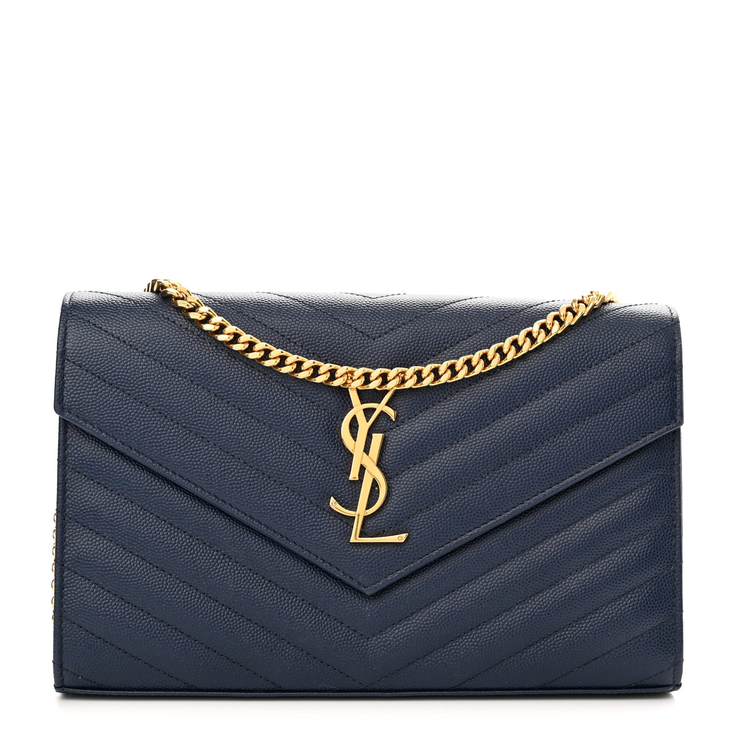 Saint Laurent Grain De Poudre Matelasse Chevron Monogram Chain Wallet 1 of 10