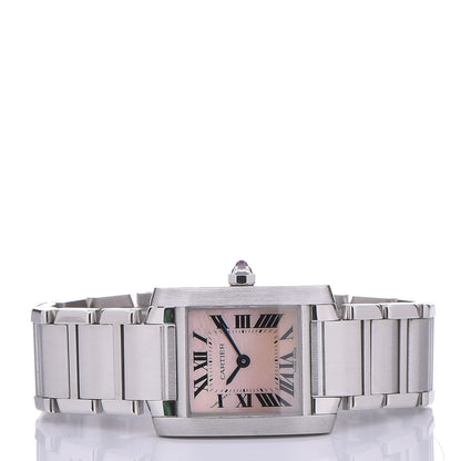 Cartier Stainless Steel Pink Mother of Pearl 20mm Tank Francaise Quartz Watch 3 of 9