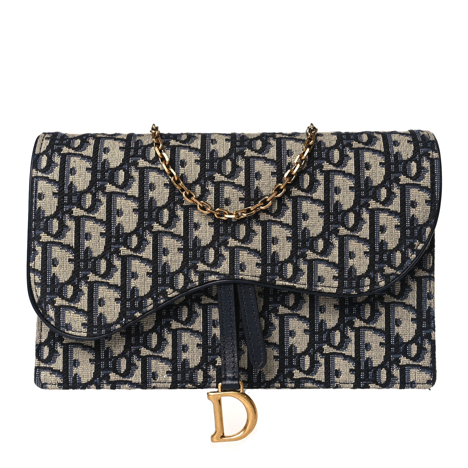 Christian Dior Oblique Saddle Chain Pouch Blue 1 of 9