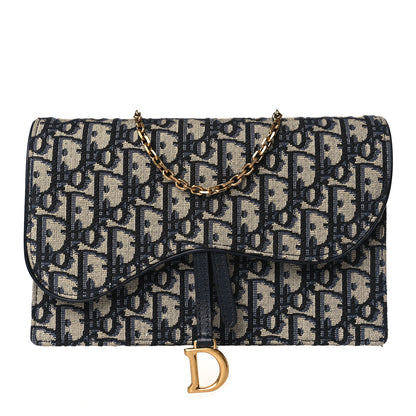 Christian Dior Oblique Saddle Chain Pouch Blue 1 of 9