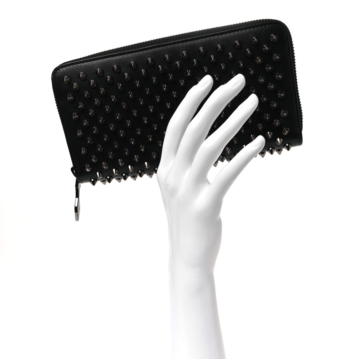Calfskin Panettone Spiked Zip Around Wallet Black