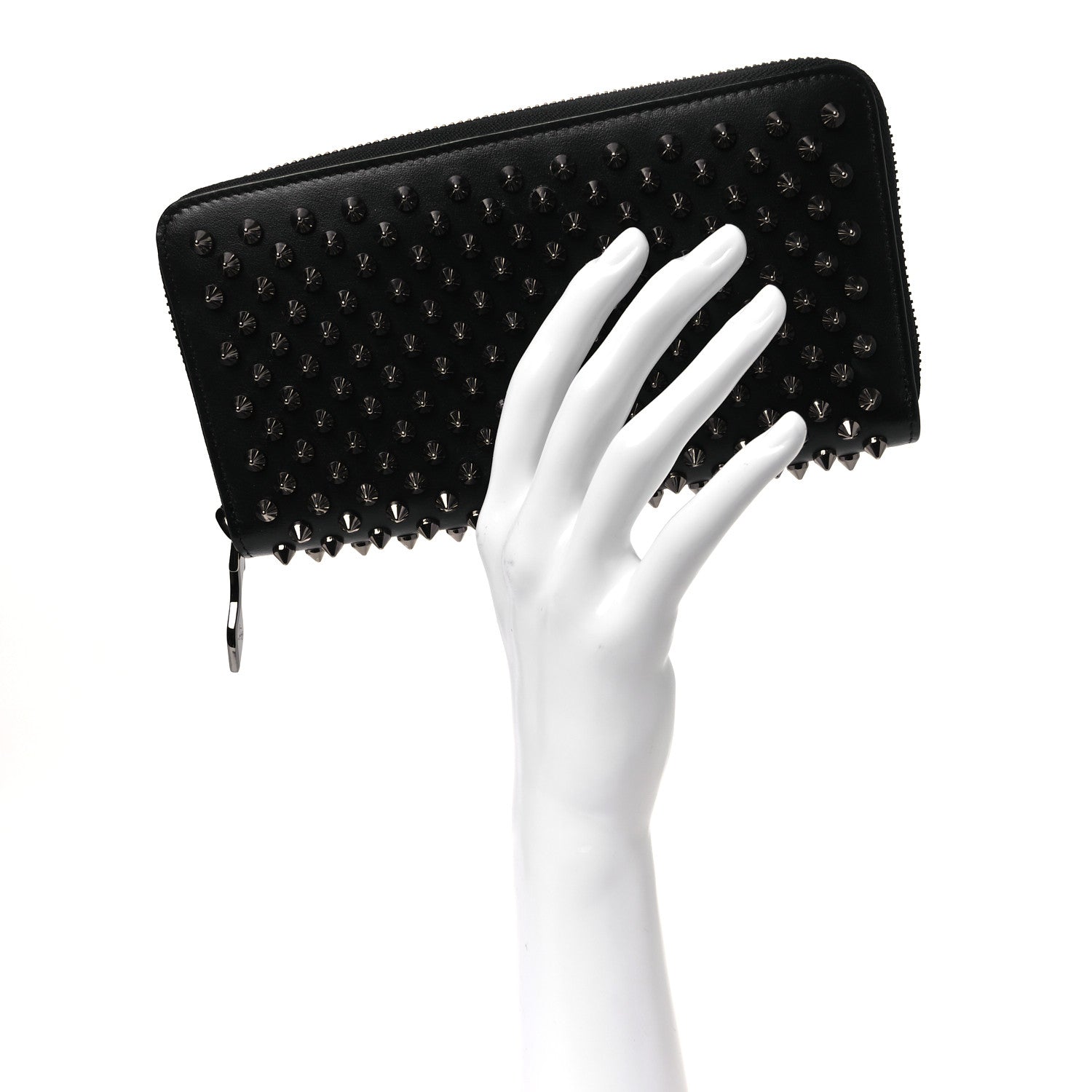 Christian Louboutin Calfskin Panettone Spiked Zip Around Wallet Black 2 of 8