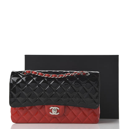 Chanel Patent Calfskin Quilted Bi-Color Medium Double Flap Black Red 12 of 12