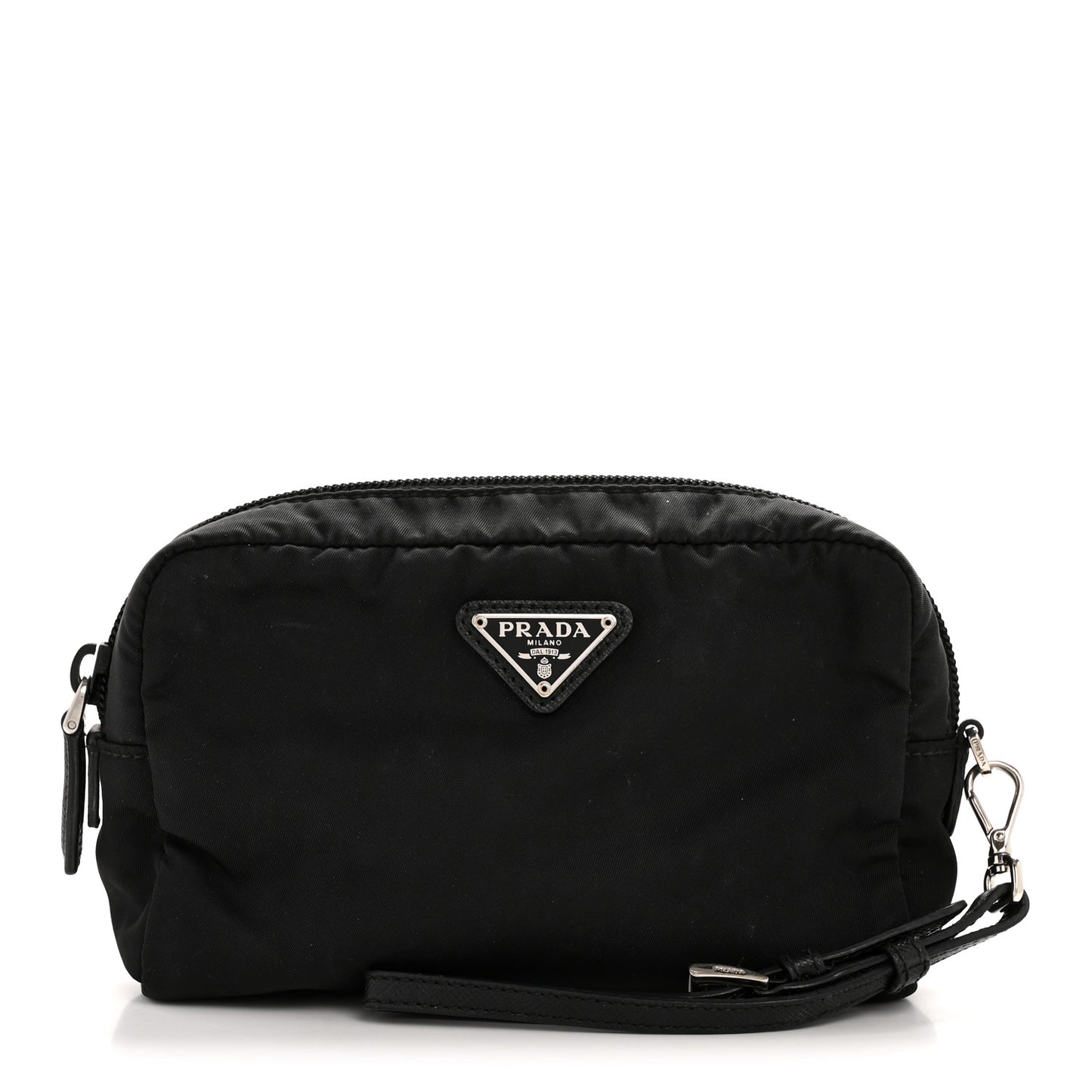 Tessuto Nylon Vela Saffiano Necessaire Wristlet Pouch Black