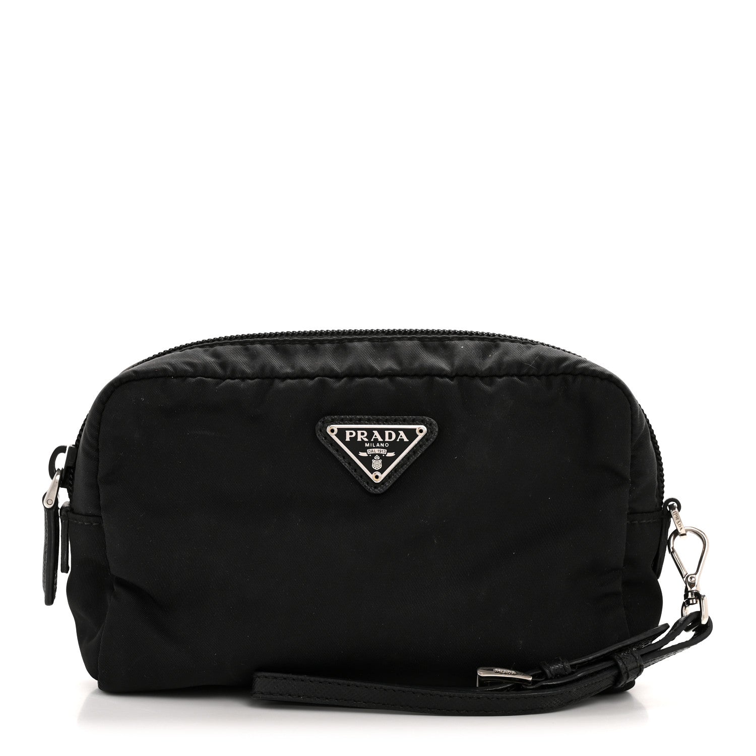 Prada Tessuto Nylon Vela Saffiano Necessaire Wristlet Pouch Black 1 of 10