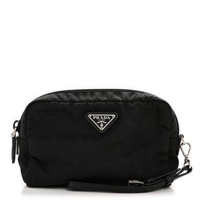 Prada Tessuto Nylon Vela Saffiano Necessaire Wristlet Pouch Black 1 of 10