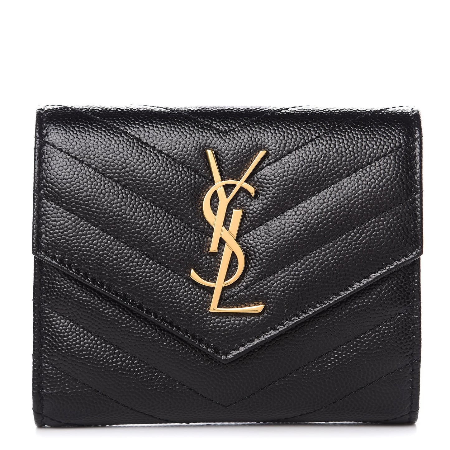 Grain De Poudre Matelasse Chevron Monogram Compact Tri Fold Wallet Black