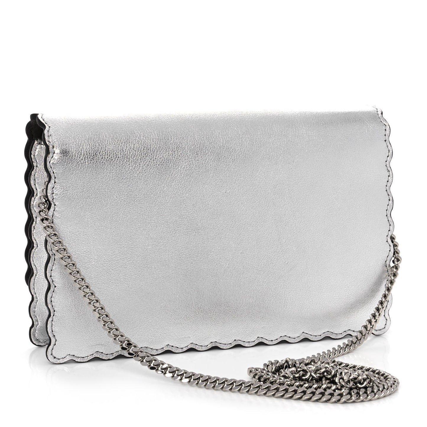 Metallic Vitello Hypnoteyes Scalloped Tube Wallet on Chain Silver