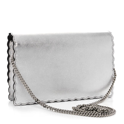 Fendi Metallic Vitello Hypnoteyes Scalloped Tube Wallet on Chain Silver 3 of 11