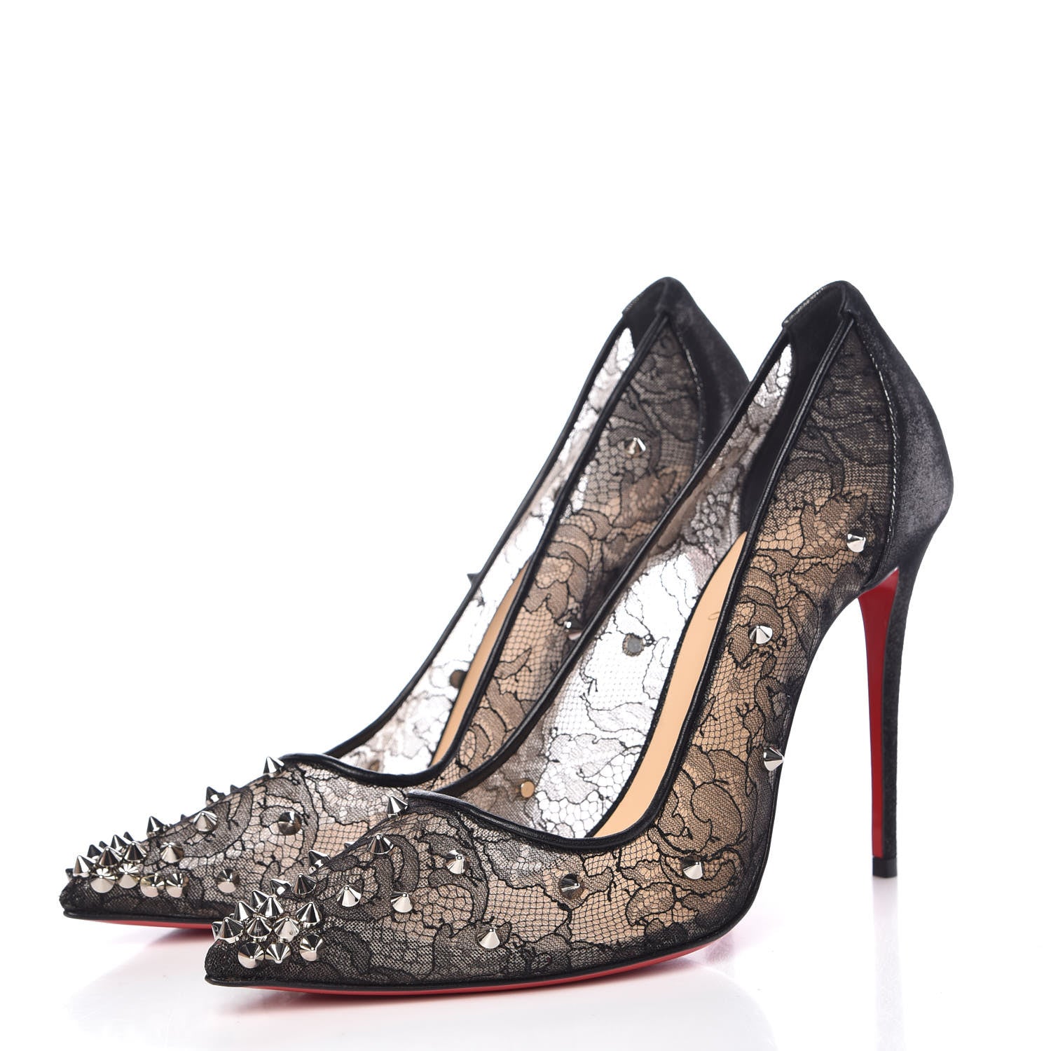 Christian Louboutin Rete Lace Chantilly 554 Spikes 100 Pumps 38.5 Black 3 of 10