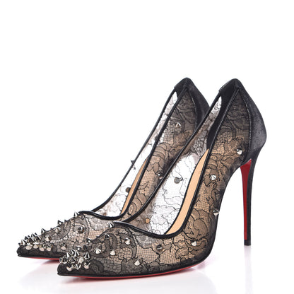 Christian Louboutin Rete Lace Chantilly 554 Spikes 100 Pumps 38.5 Black 3 of 10