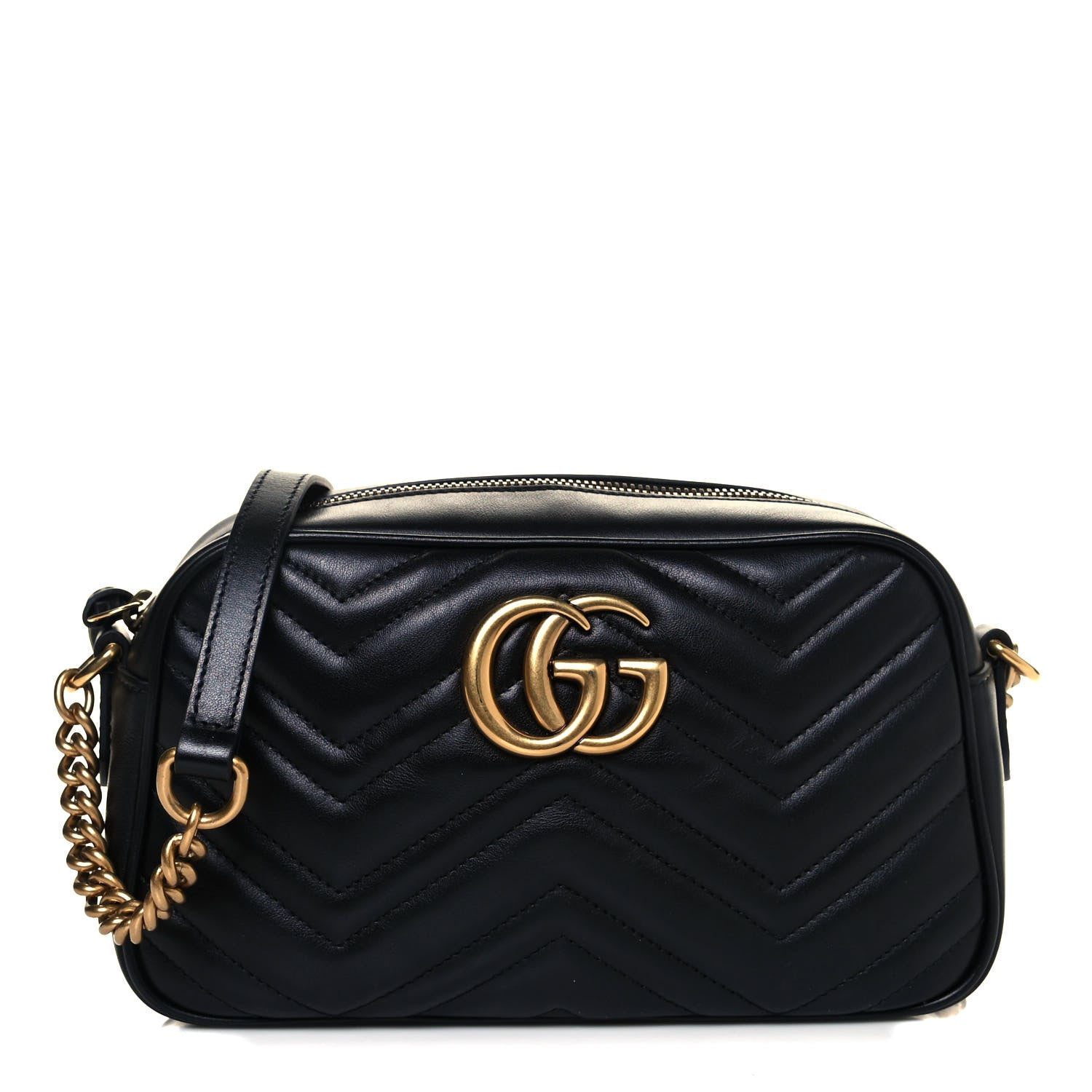 Gucci Calfskin Matelasse Small GG Marmont Chain Shoulder Bag Black 1 of 16