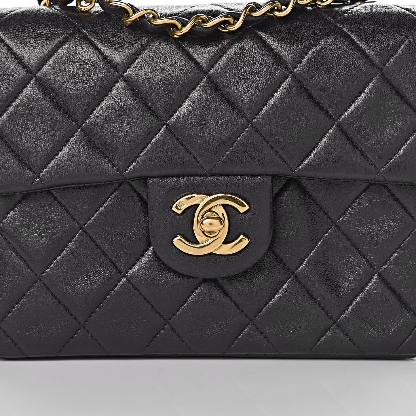 Lambskin Quilted Mini Square Flap Black