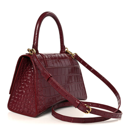 Balenciaga Shiny Calfskin Crocodile Embossed Small Hourglass Top Handle Bag Dark Red 3 of 10