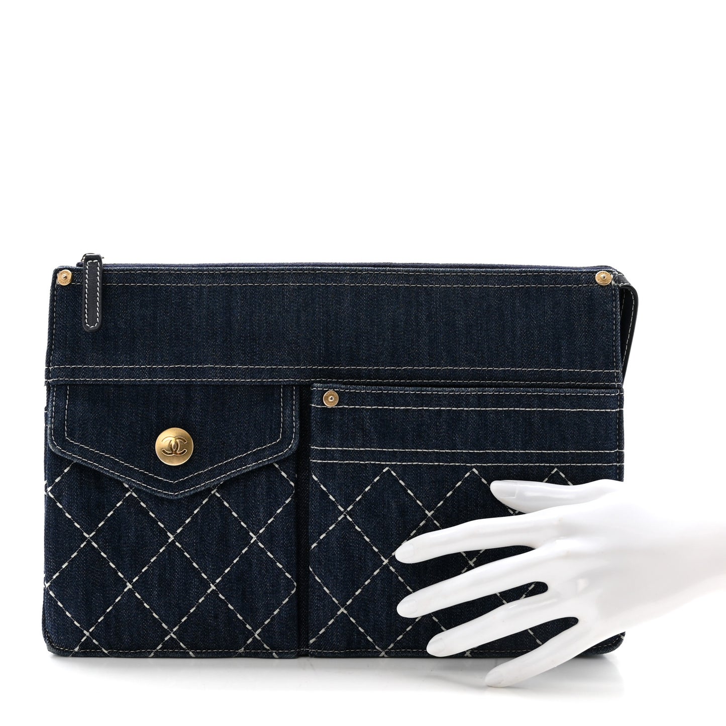 Denim Quilted Zipped Clutch Blue
