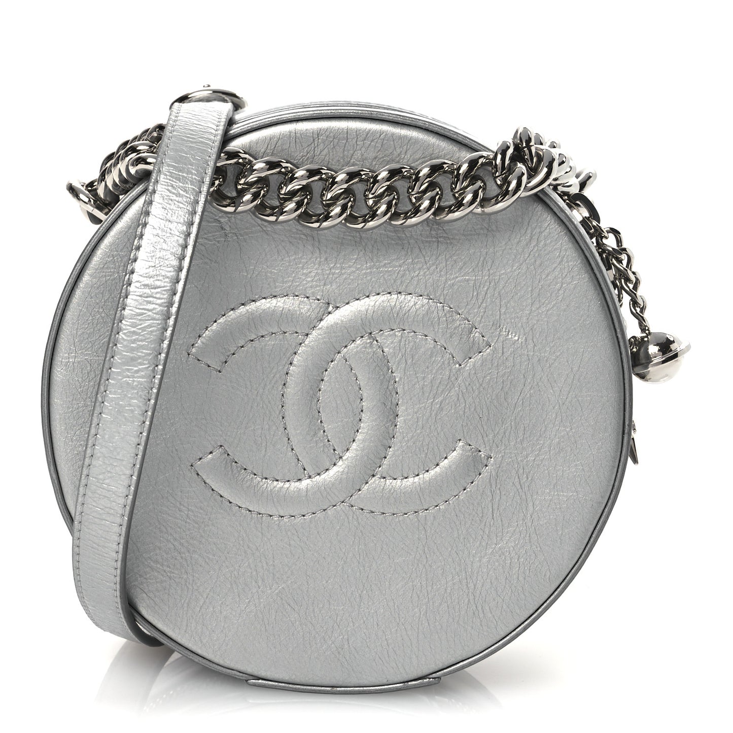 Metallic Glazed Calfskin Round As Earth Evening Bag Silver
