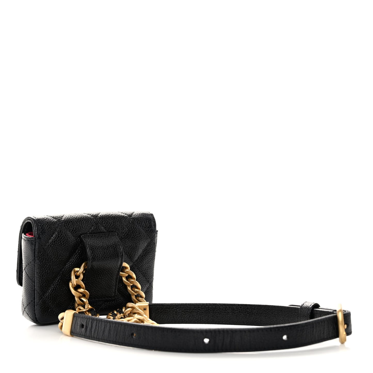 Shiny Caviar Quilted Chain Melody Belt Bag Black