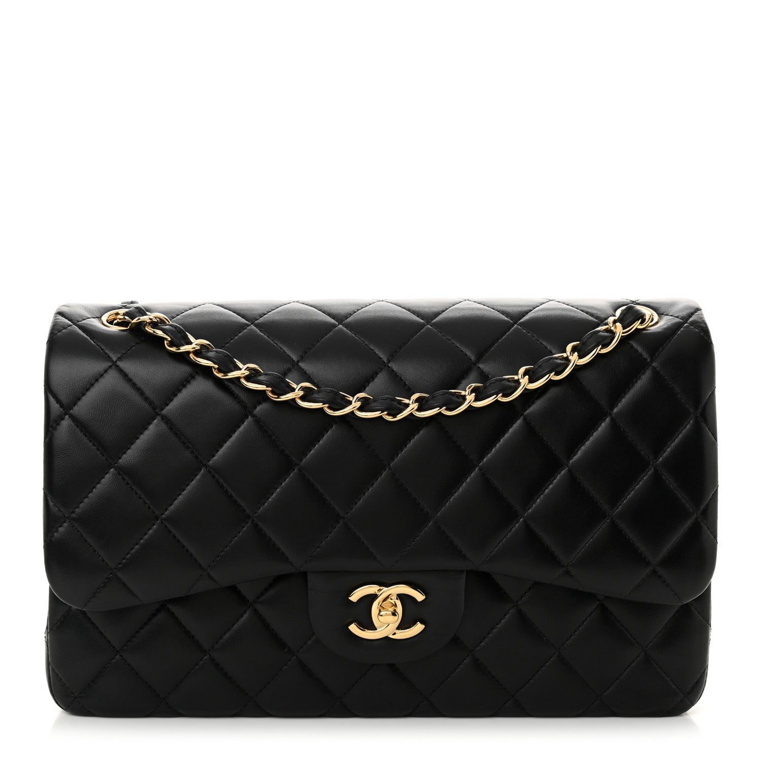 Chanel Lambskin Quilted Jumbo Double Flap Black 1 of 14