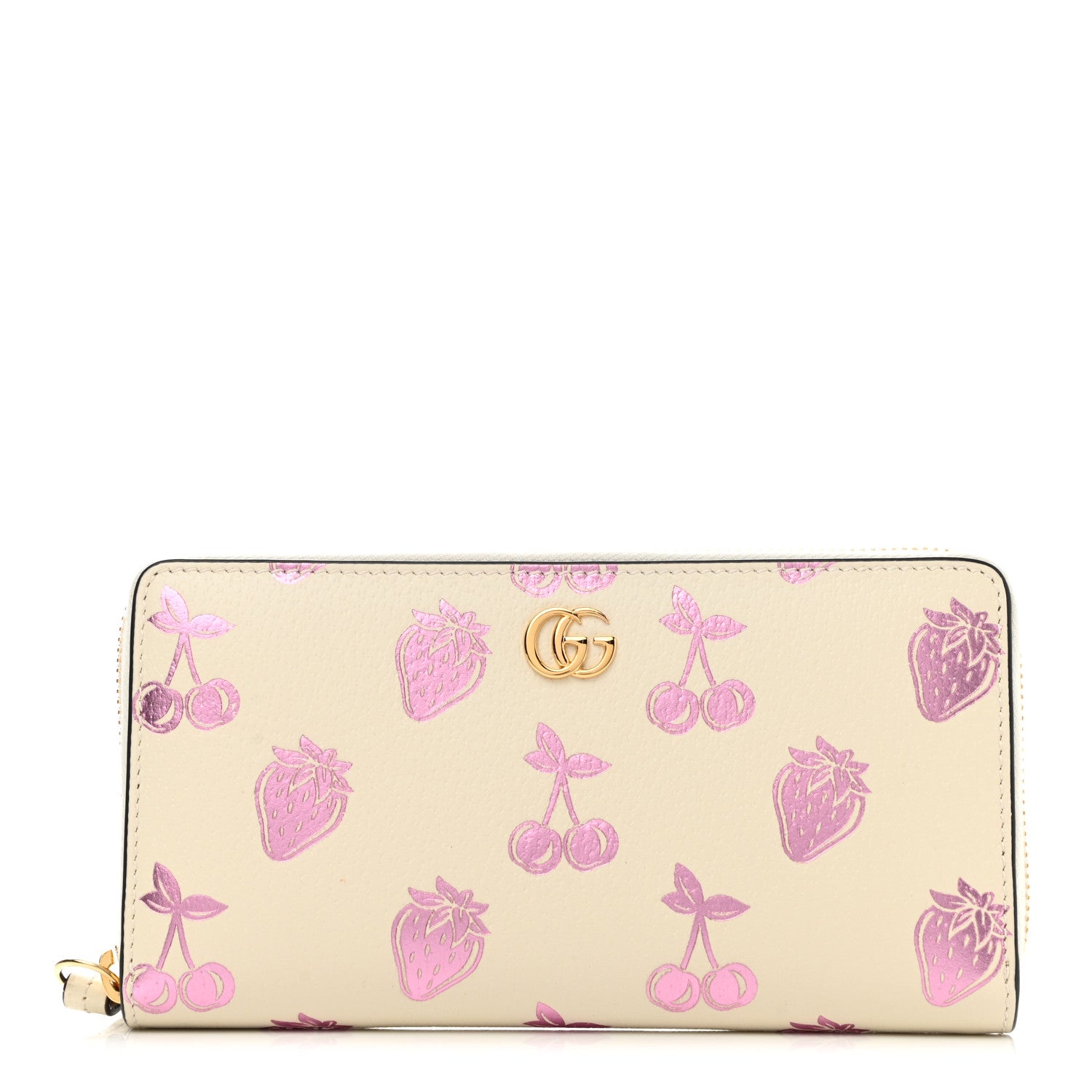 Gucci Textured Dollar Calfskin Berry Print GG Marmont Zip Around Wallet Mystic White Light Pink 1 of 8
