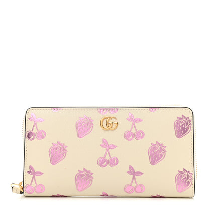 Gucci Textured Dollar Calfskin Berry Print GG Marmont Zip Around Wallet Mystic White Light Pink 1 of 8