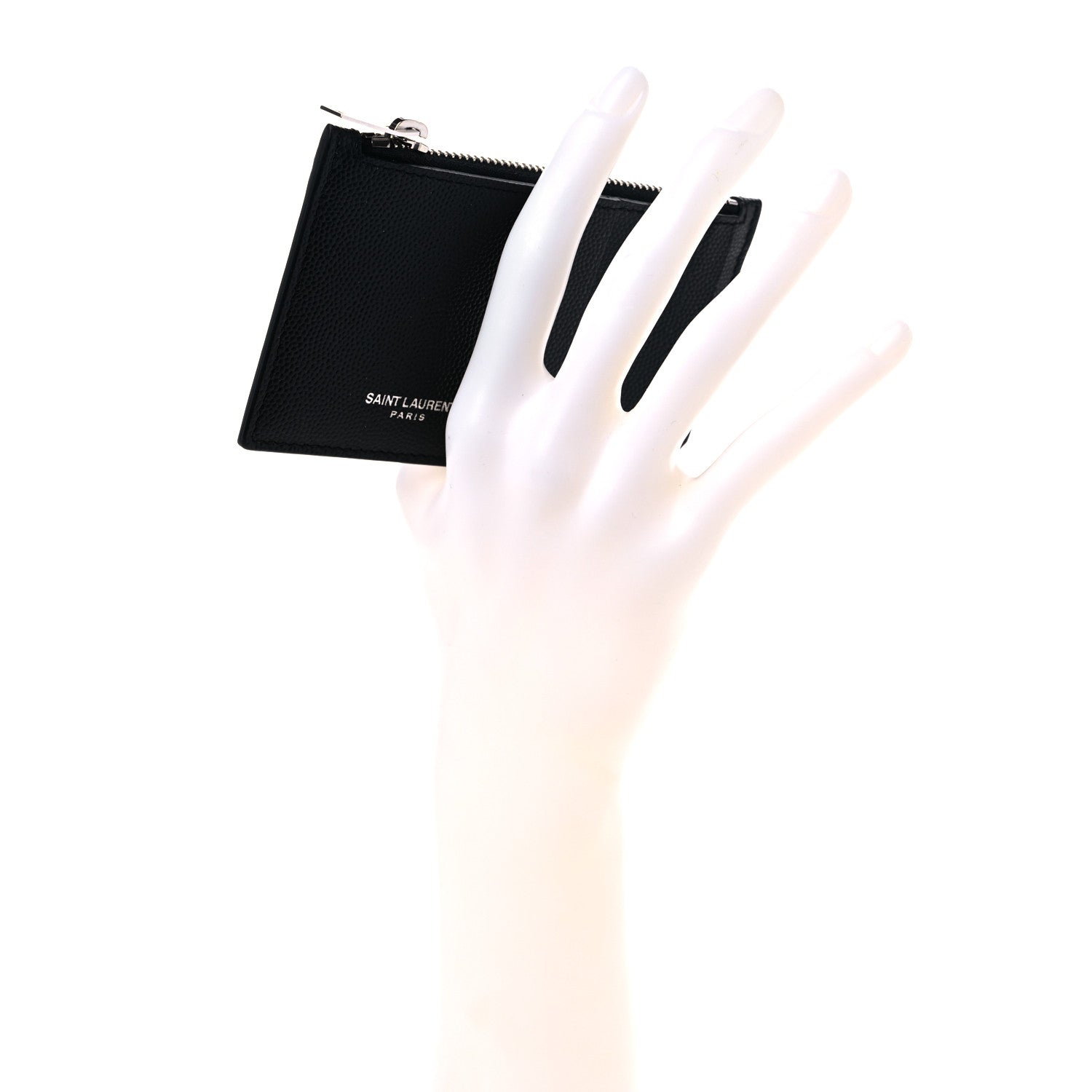 Saint Laurent Grained Calfskin 5 Fragments Zip Pouch Card Holder Black 2 of 8