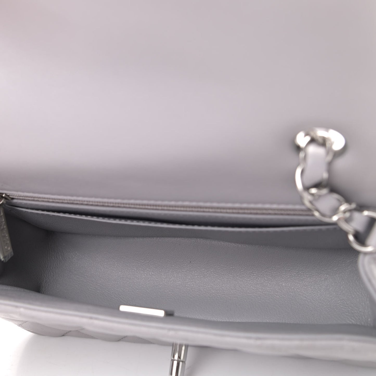 Lambskin Quilted Mini Rectangular Flap Grey
