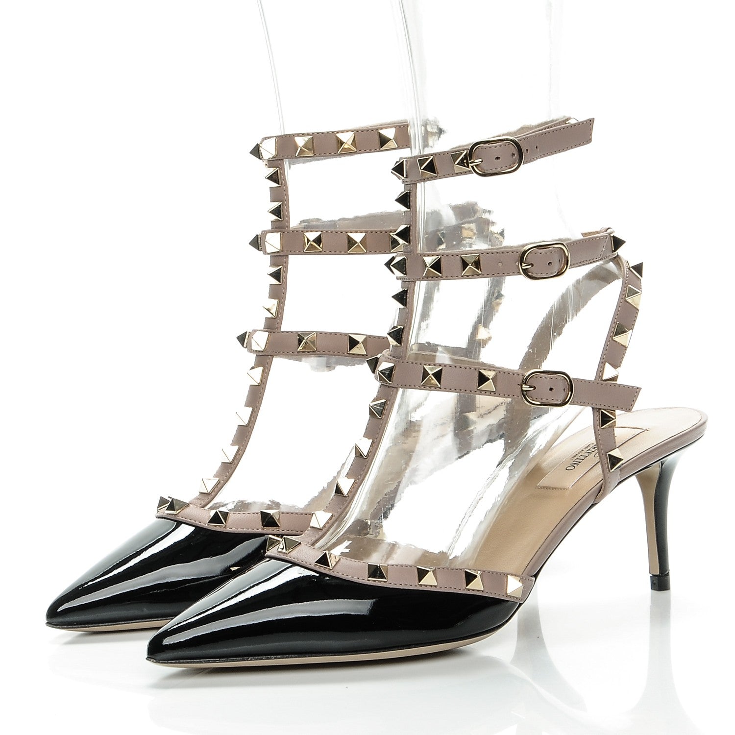 Valentino Garavani Patent Nappa Rockstud Ankle Strap 65mm Pumps 39.5 Black Poudre 3 of 9