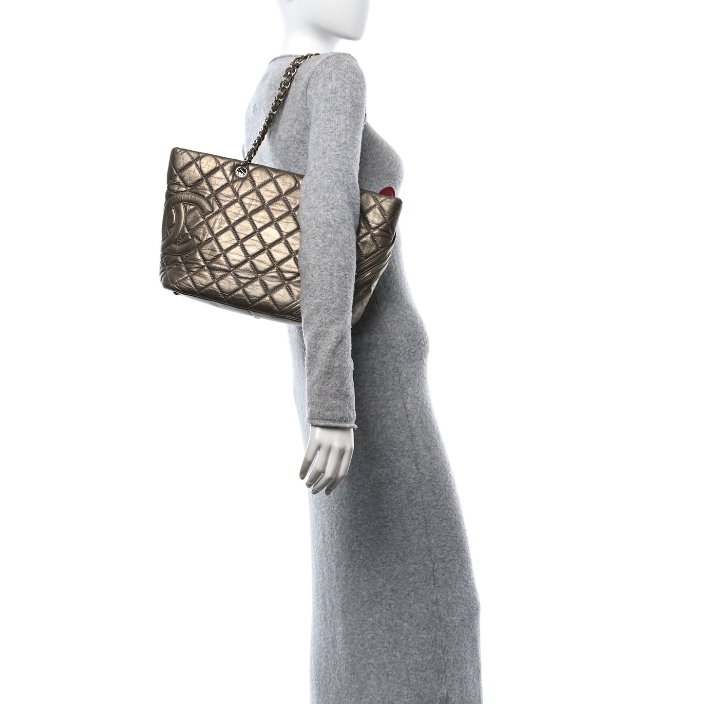 Metallic Aged Calfskin Quilted Large Cotton Club Tote Bronze