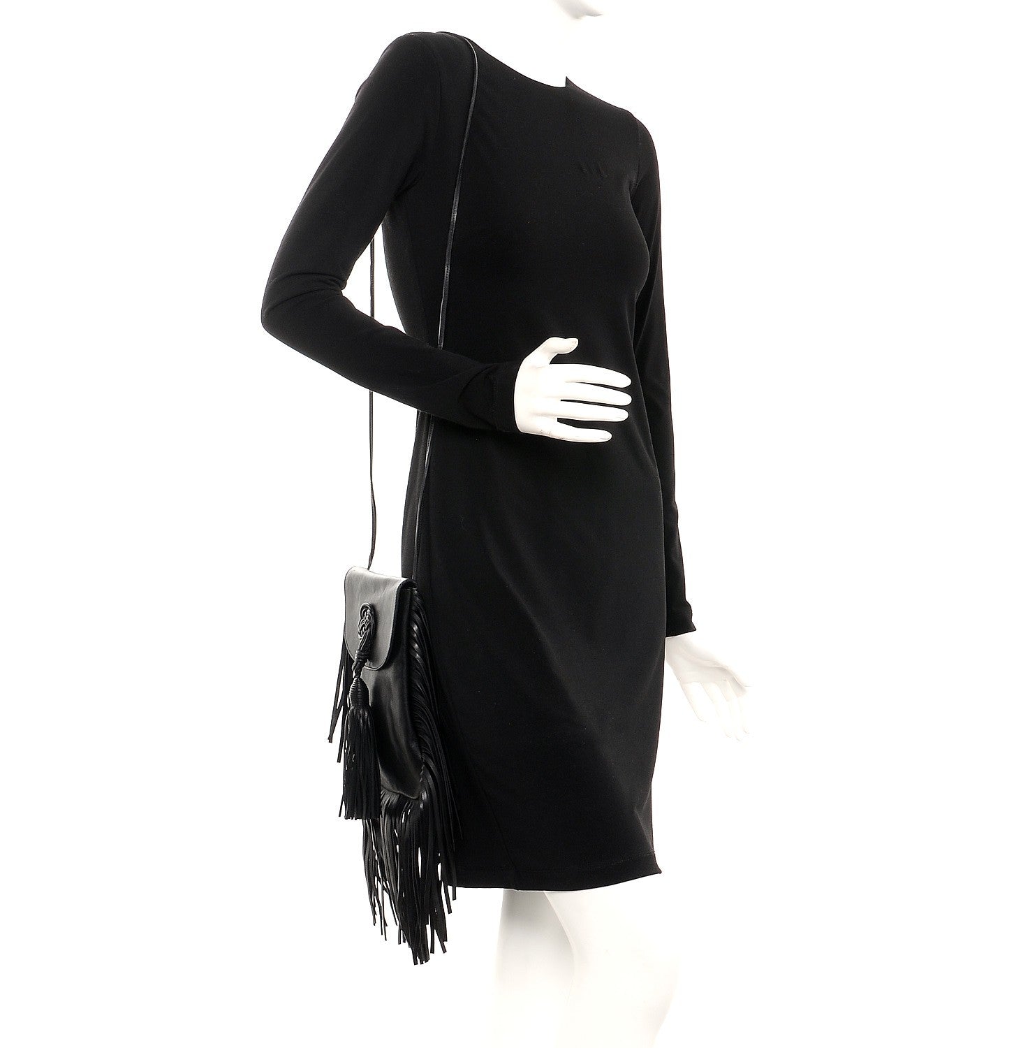 Saint Laurent Lambskin Fringe Small Anita Crossbody Bag Black 2 of 7
