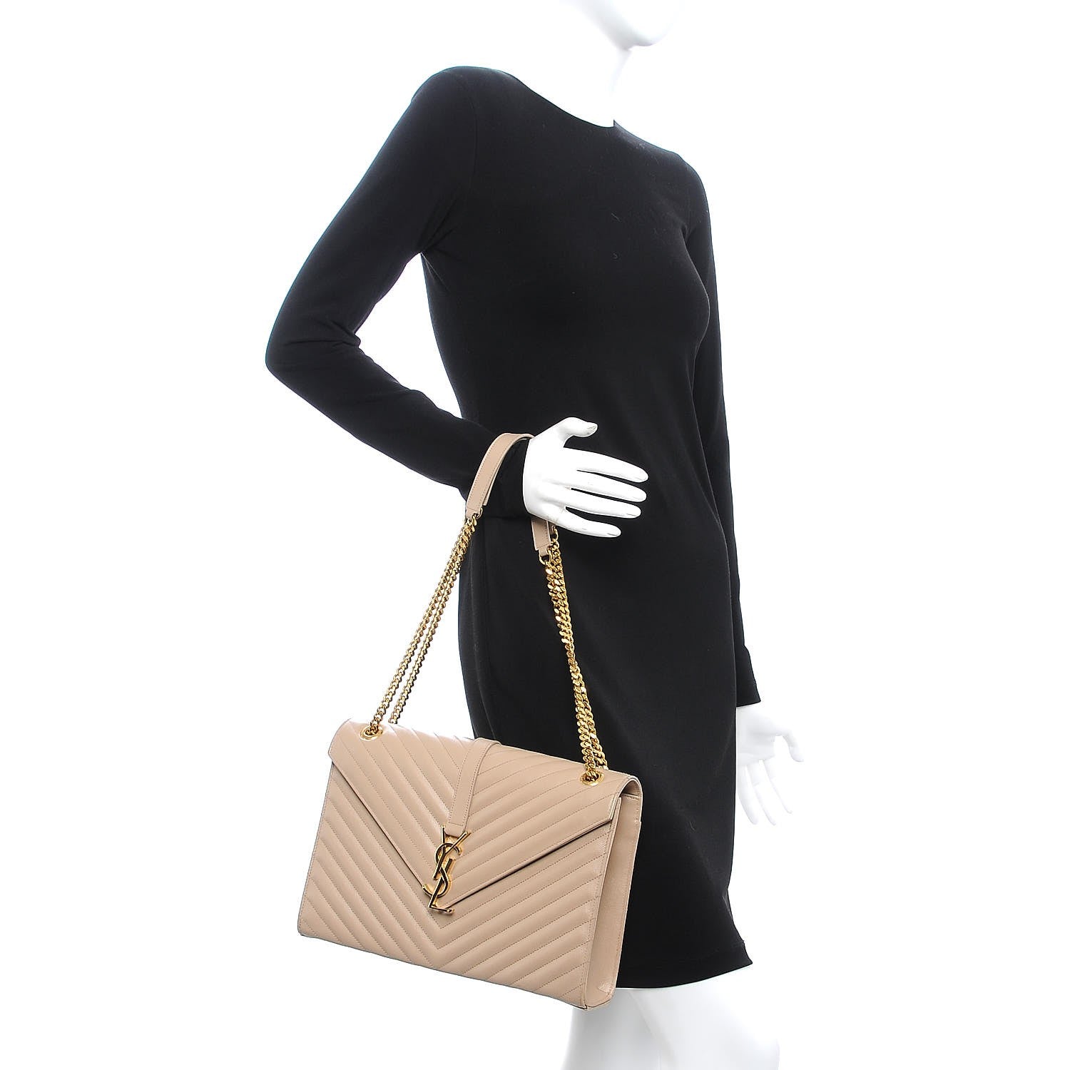 Saint Laurent Grain De Poudre Matelasse Chevron Large Monogram Satchel Dark Beige 2 of 7