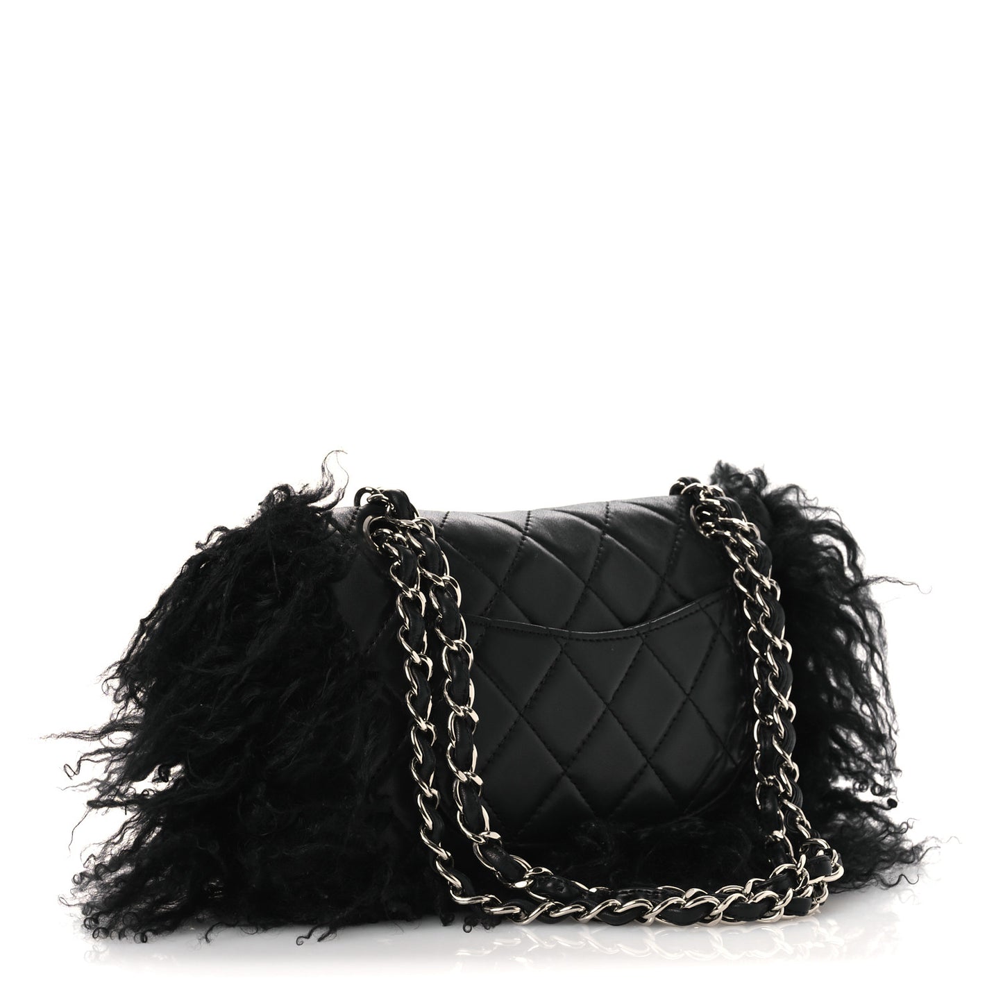 Lambskin Goat Fur Quilted Tibet Medium Flap Black