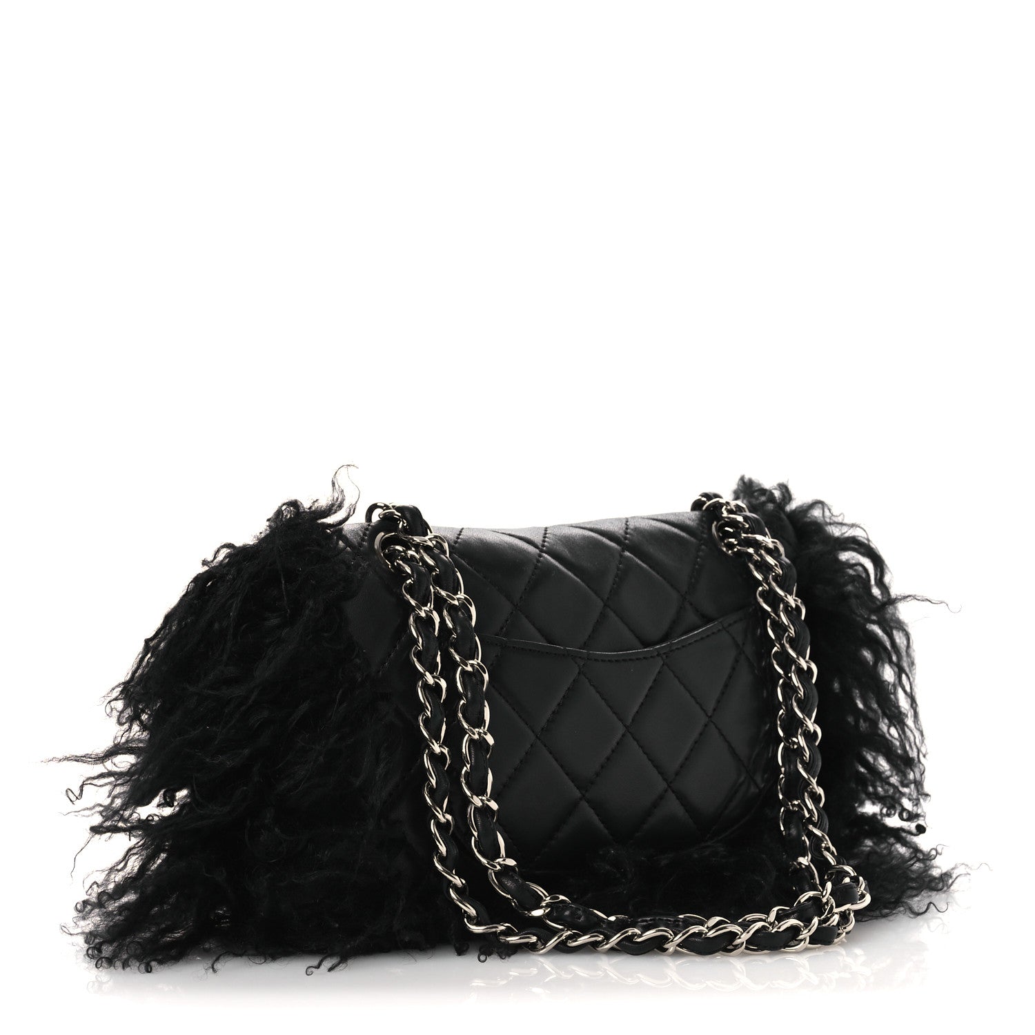 Chanel Lambskin Goat Fur Quilted Tibet Medium Flap Black 3 of 13