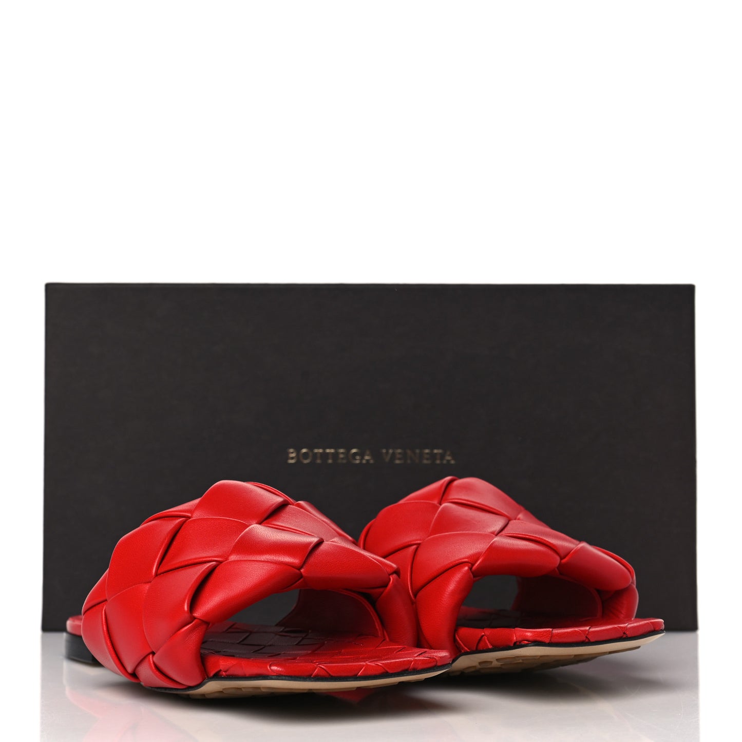 Nappa Maxi Intrecciato Lido Flat Sandals 37.5 Bright Red