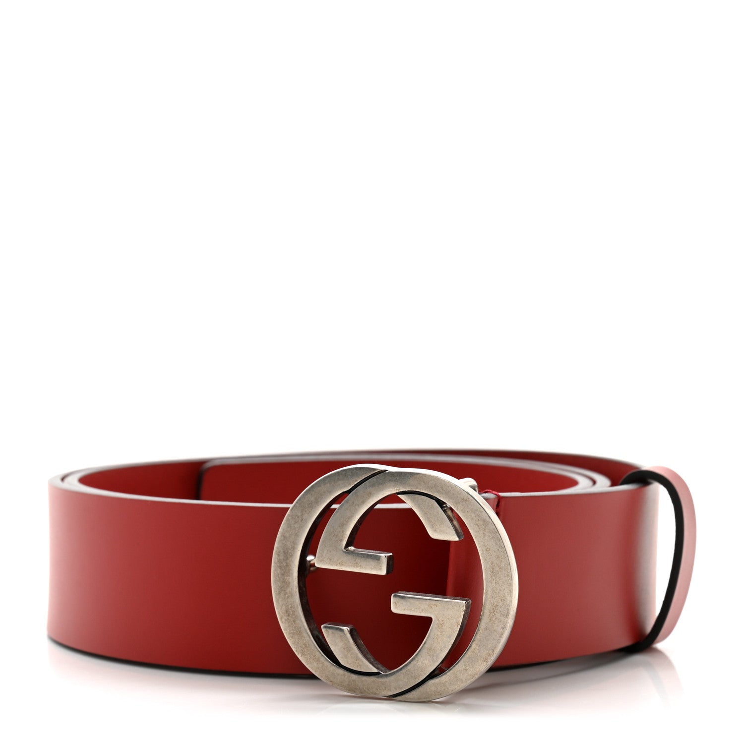 Gucci Selleria Calfskin Nickel Interlocking G 37mm Belt 95 38 Rosso 1 of 8